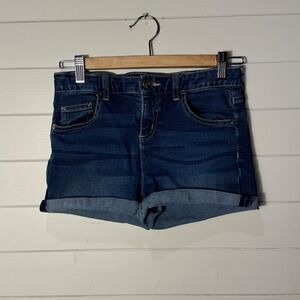 Justice Girls Blue Denim Cuffed Jean Shorts Dark Wash Size 16 Stretch Casual